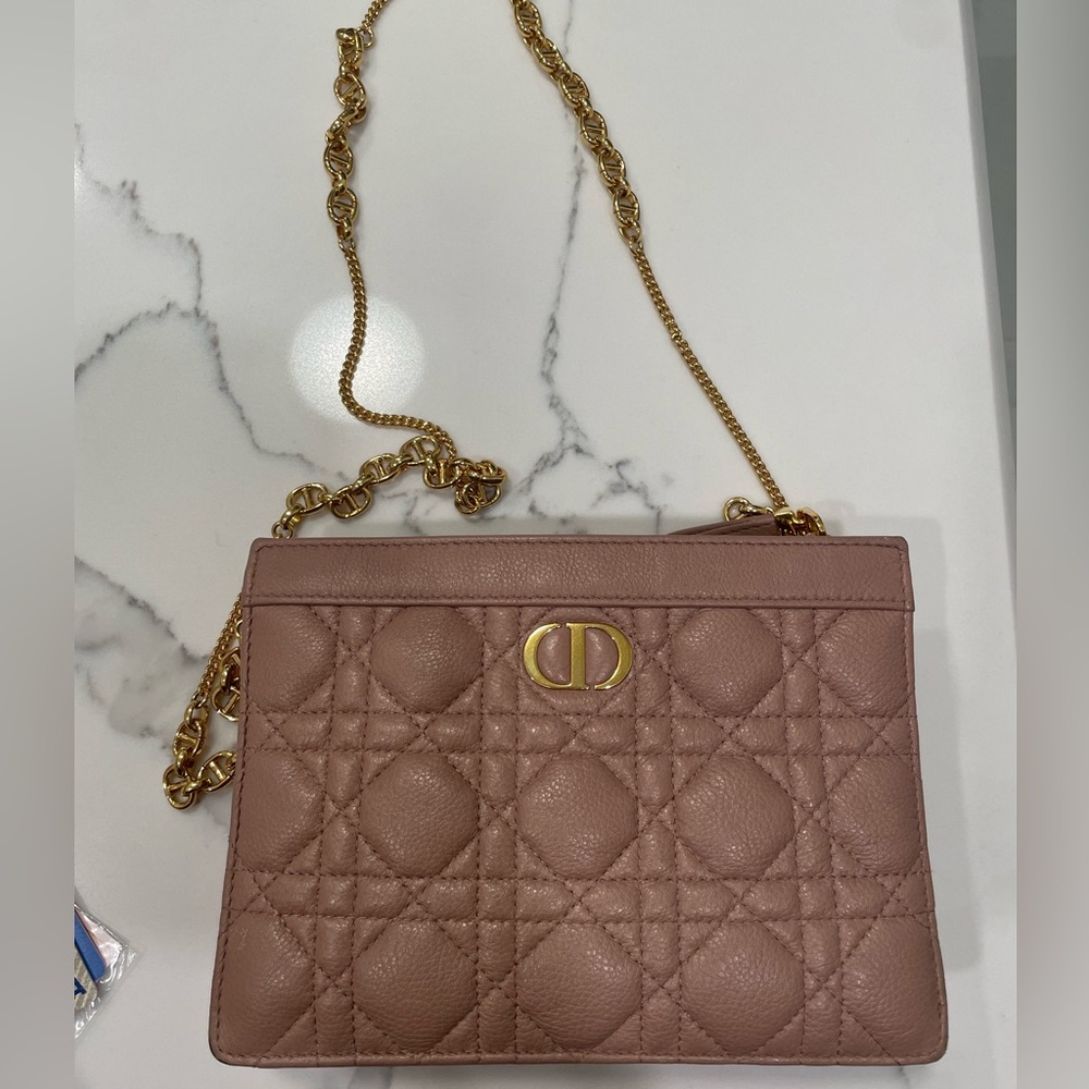 Authentic DIOR CARO ZIPPED POUCH WITH CHAIN
